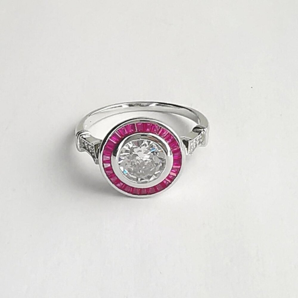 Art Deco White Sapphire and Ruby Ring in Sterling Silver - Picture 4 of 9